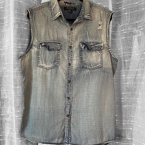 21men Denim Sleeveless Button Down